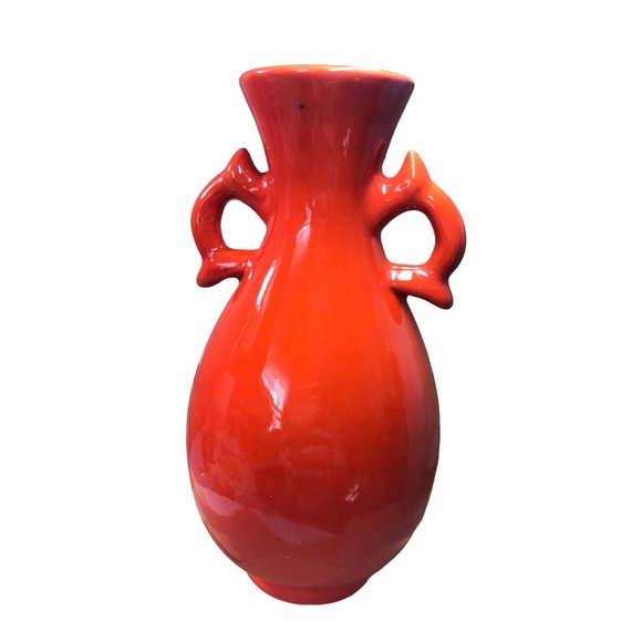 Orange Glazed Pottery Art Deco Vintage Ceramic Vase One of a Kind Rare Find